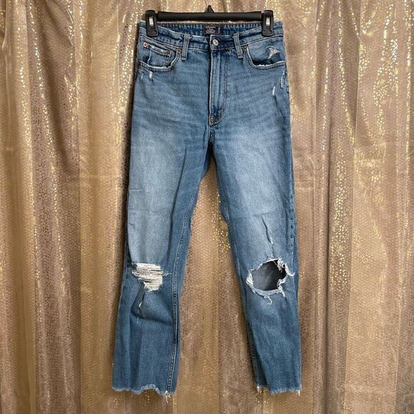 Abercrombie & Fitch Distressed Zoe Natural Rise Ankle Straight Jeans, 6R - Picture 1 of 8